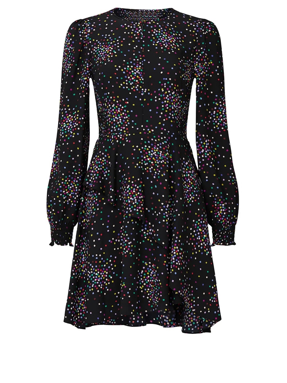 Kate Spade Size 14 Smocked Black Confetti Dot Long Sleeve Dress